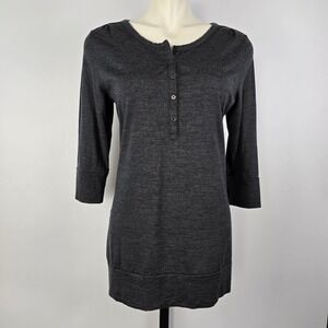 Icebreaker Merino Women's Henley Tunic Dress 3/4 Sleeve Wool Knit Gray Medium